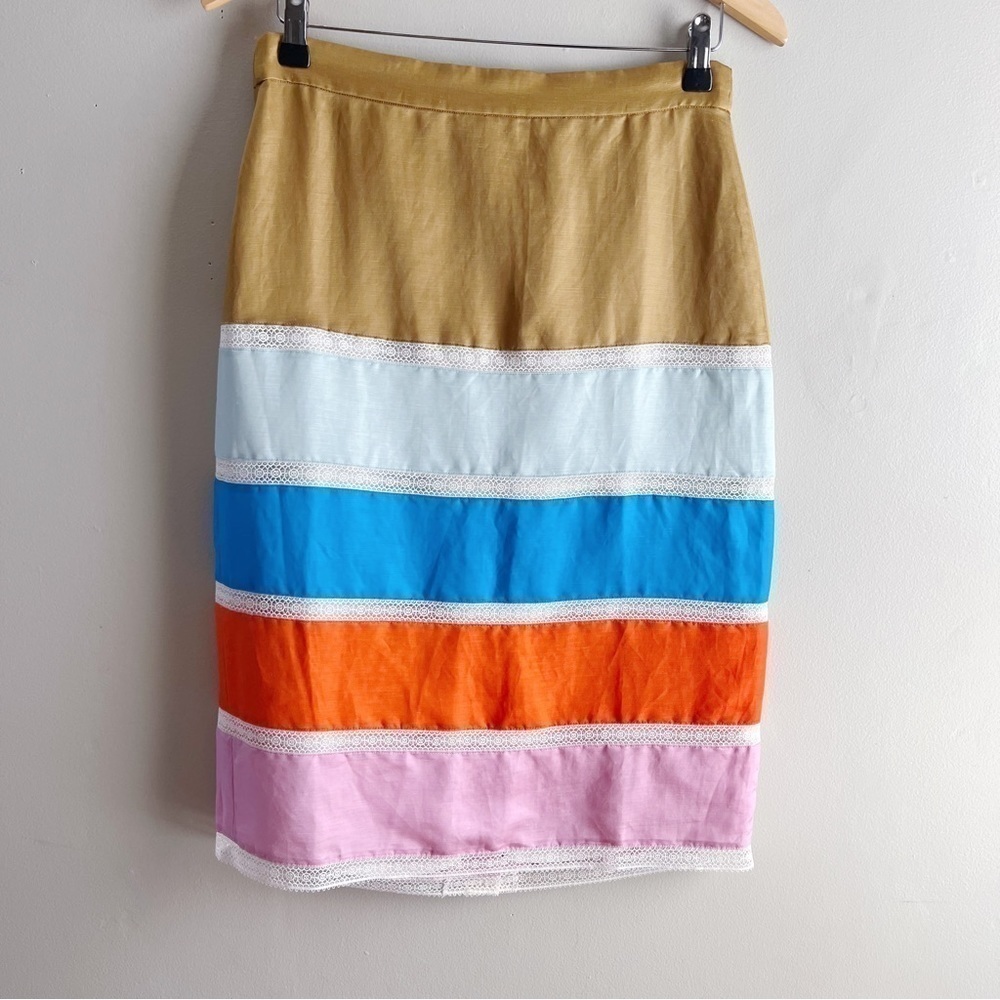 NWT J.Crew Crochet Ribbon‎ Pencil Skirt, Colorblock Multicolor, Linen Blend Sz 6